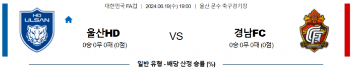 한국 FA컵 6월 19일 19:00 울산HD : 경남 FC