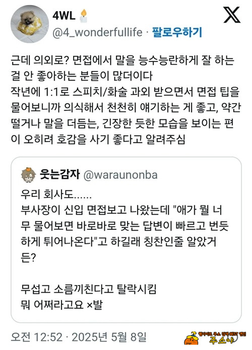 면접에서 안 좋아한다는 것