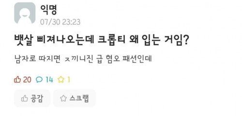 뱃살 삐져나오는데 크롭티 왜 입는거임?