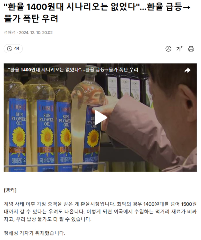 "환율 1400원대 시나리오는 없었다".. 환율 급등→물가 폭탄 우려