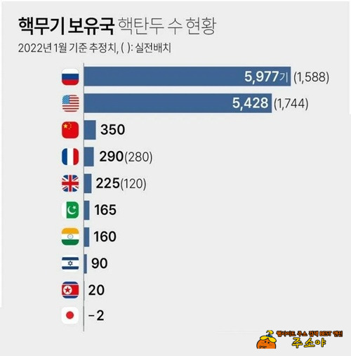 2022년 1월기준 핵무기 보유개수