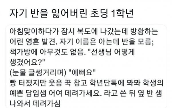 자기 반을 잃어버린 어느 초등학생