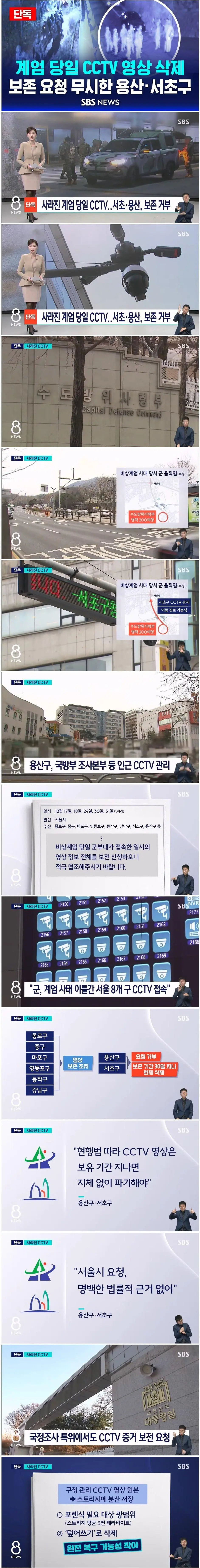 계엄당일 CCTV 보존요청..용산구 서초구만 요청 거부해 CCTV영상 삭제