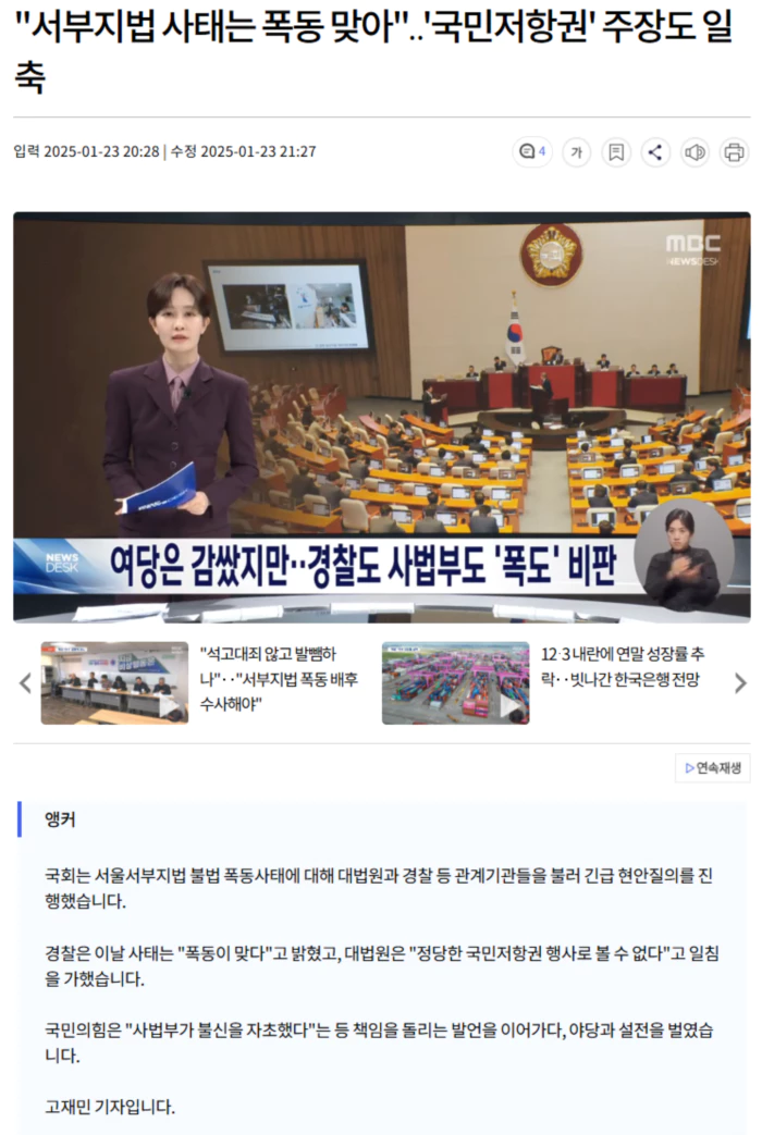 "서부지법 사태는 폭동 맞아".. '국민저항권' 주장도 일축