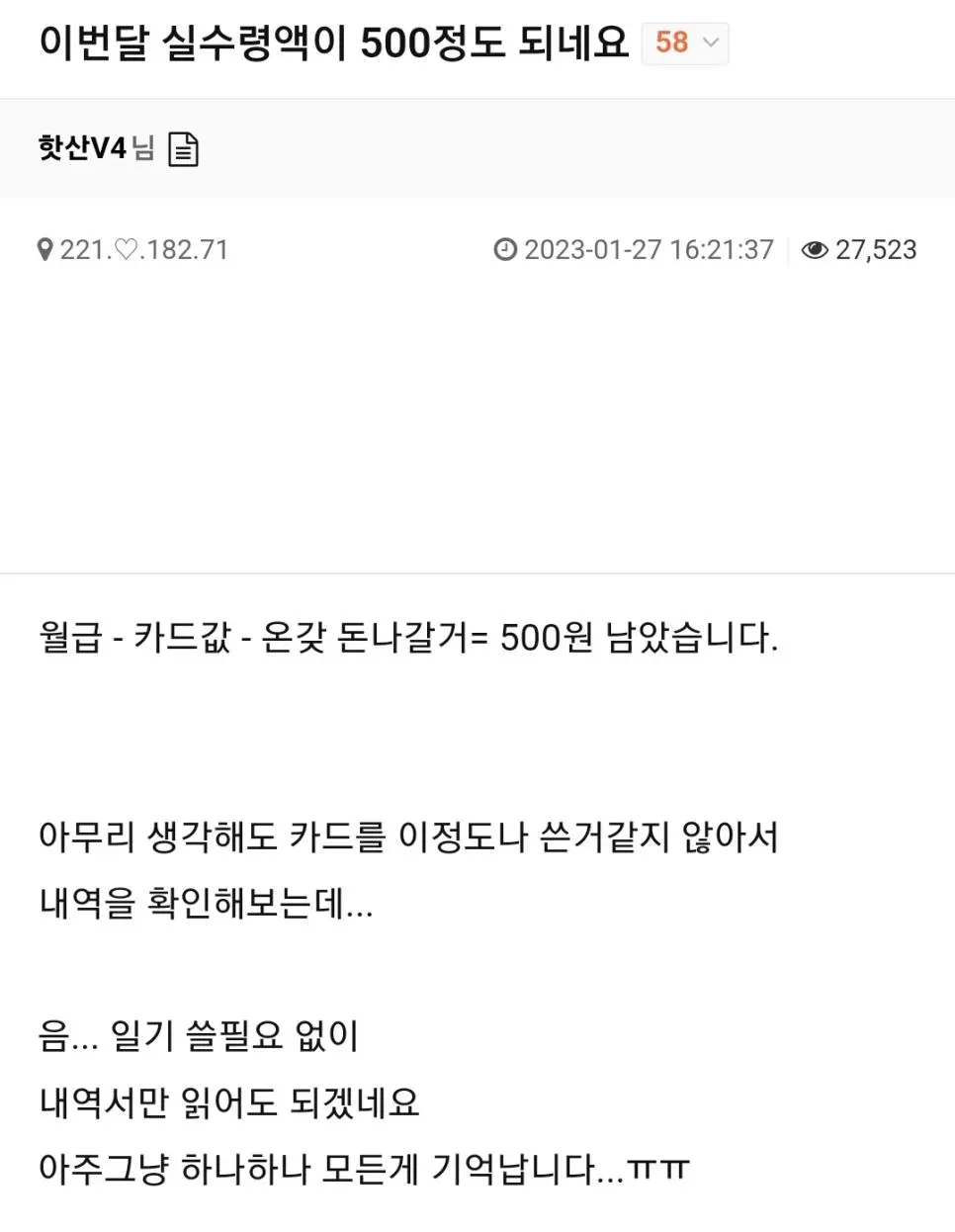 실수령 500의 삶