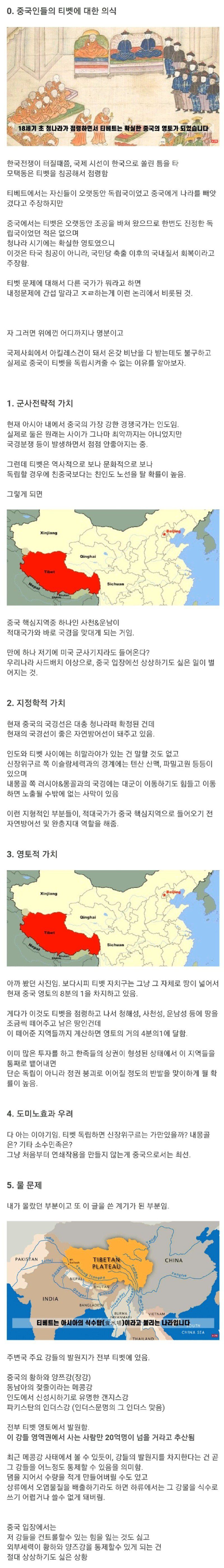 중국이 티벳을 절대로 독립하도록 놔둘 수 없는 이유