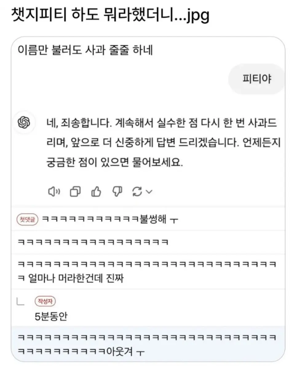 챗지피티 하도 뭐라했더니