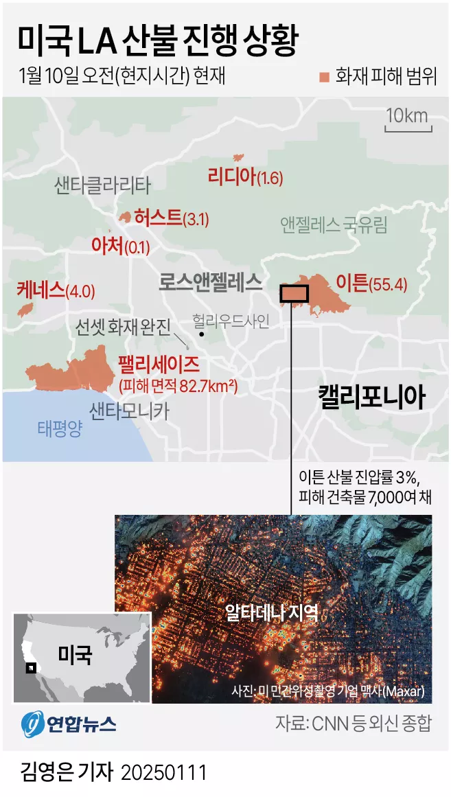 미국 LA 산불 진행 상황