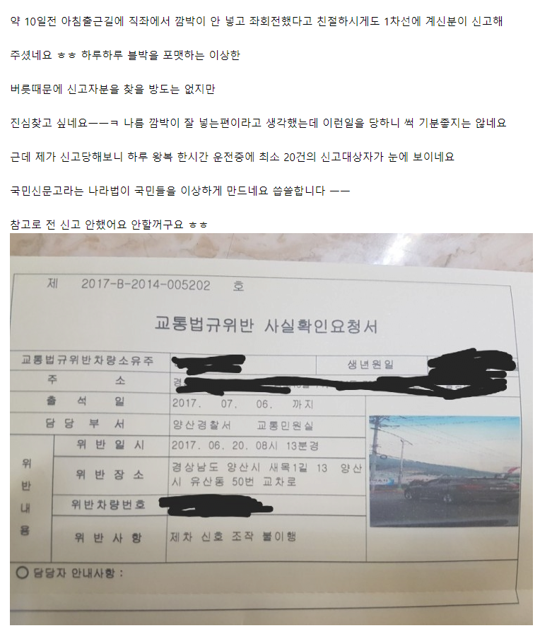 교통위반 신고당한 사람들 마인드ㅋㅋㅋㅋㅋ