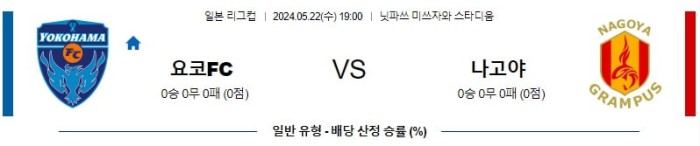 일본 J리그분석 5월22일 19:00 요코하마FC vs 나고야 분석